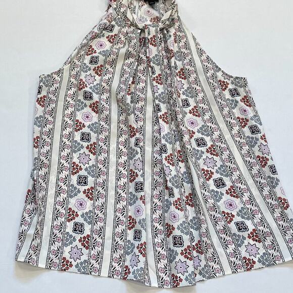 Ann Taylor Floral Sleeveless Tie Neck Blouse/Top/Shell, Blue, Lavender, L - Picture 9 of 12